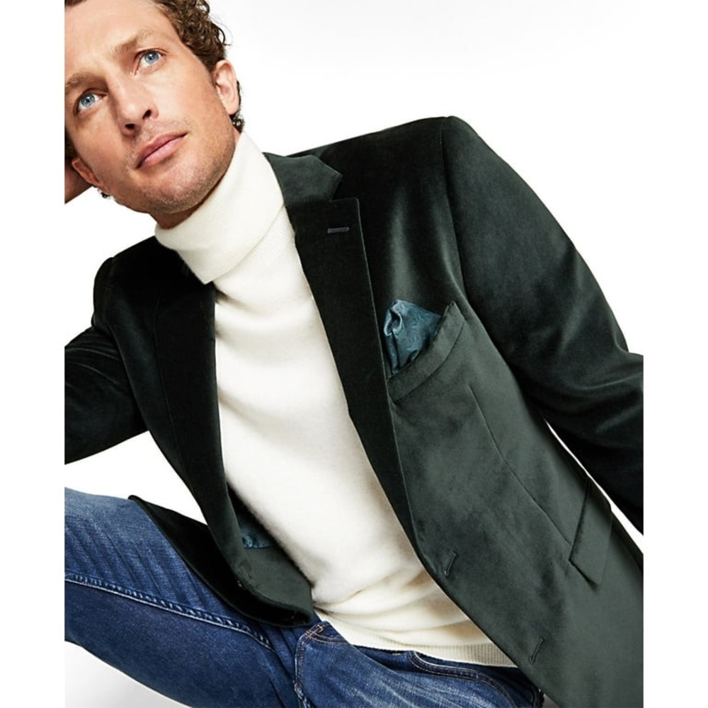 Alfani Slim-Fit Solid Velvet Blazer Olive, 38S